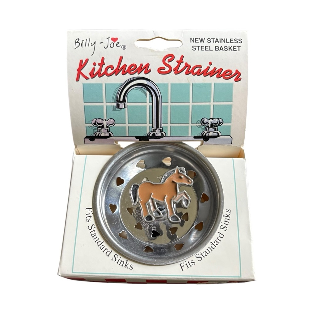 Vintage 2001 Billy Joe Enamel Stainless Steel Sink Strainer - Brown Horse Pony